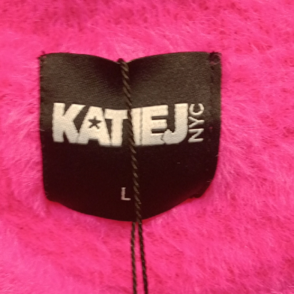 Katie J NYC Hot Pink Fuzzy Crewneck Sweater - Picture 2 of 3